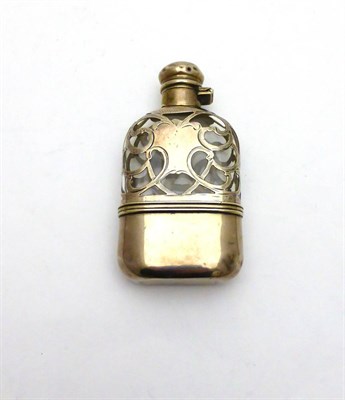 Lot 2283 - An American Sterling Silver Overlaid Glass Hip Flask, circa 1900, rounded rectangular with pull off