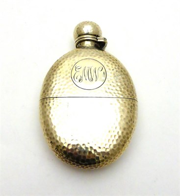 Lot 2290 - An Edwardian Silver Hip Flask, George Unite & Sons, Birmingham 1902, oval with a hammered...