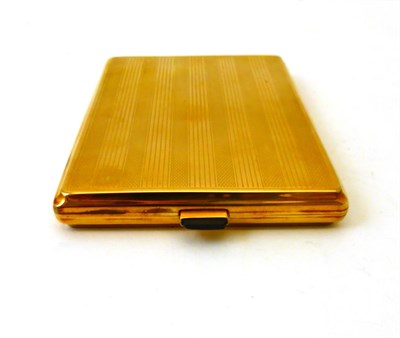 Lot 2308 - A Continental 14ct Gold Cigarette Case, bears marks, rectangular with an angular thumbpiece, 10.5cm