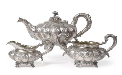 Lot 2344 - A William IV Scottish Silver Three Piece Tea Service, maker's mark WM&S, Edinburgh 1830, comprising