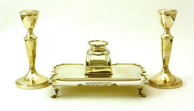 Lot 2353 - A Victorian Silver Inkstand, Goldsmiths & Silversmiths Co Ltd, London 1900, shaped rectangular with