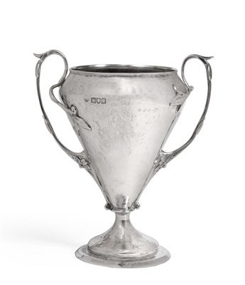 Lot 2369 - An Art Nouveau Silver Twin Handled Trophy, Edwin Edward Dunthorne, London 1906, the tapering...