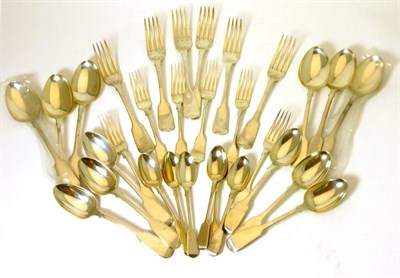 Lot 2416 - A Harlequin Silver Table Service of Silver Flatware, various dates and makers, Fiddle pattern,...