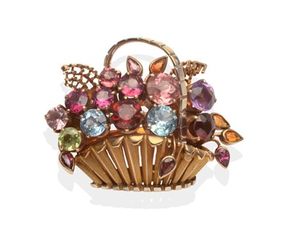 Lot 2012 - A Multi-Gemstone set Basket Brooch, round and pear cut aquamarine, garnet, amethyst, citrine...