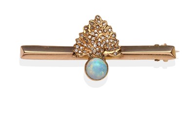 Lot 2066 - An Opal and Diamond Flaming Grenade Fusiliers Sweetheart Brooch, with a round cabochon opal in...