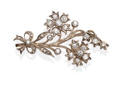 Lot 2074 - A Diamond Floral Spray Brooch, a ribbon-tied spray set throughout with old cut diamonds in...