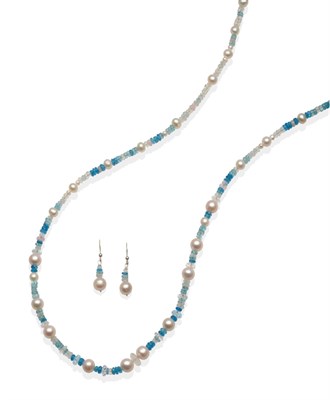 Lot 2089 - A Cultured Pearl and Multi-Gemstone Bead Necklace and Earring Suite, graduated cultured pearls...