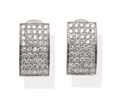 Lot 2106 - A Pair of Diamond Earrings, a white rectangular plaque pavé set with round brilliant cut diamonds