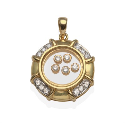 Lot 2142 - A Diamond Pendant, a circular pendant pavé set at intervals with round brilliant cut diamonds with