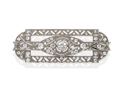 Lot 2157 - An Art Deco Diamond Plaque Brooch, set throughout with old cut and eight-cut diamonds in white...