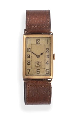 Lot 2172 - An Art Deco 18ct Gold Rectangular Wristwatch, 1926, lever movement, silvered dial with Arabic...