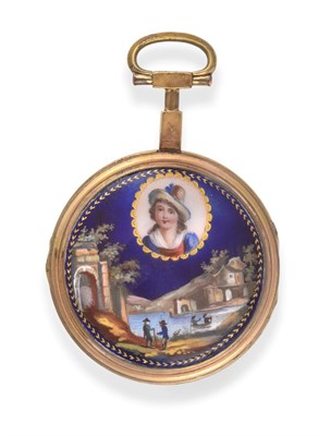 Lot 2173 - A Gilt Metal Enamel Consular Pocket Watch, circa 1810, gilt fusee verge movement numbered 910,...