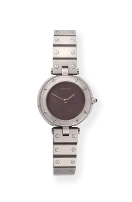 Lot 2185 - A Lady's Stainless Steel Wristwatch, signed Cartier, model: Santos Vendome, circa 2000, quartz...