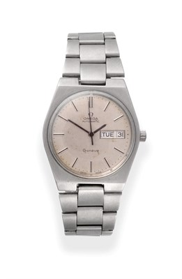 Lot 2186 - A Stainless Steel Automatic Calendar Centre Seconds Wristwatch, signed Omega, Geneve, circa...