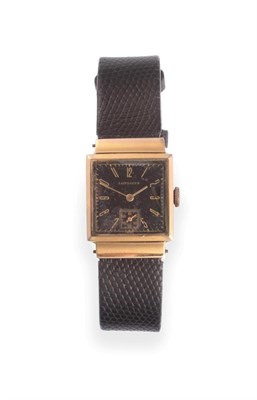 Lot 2190 - A 14ct Gold Square Wristwatch, signed Longines, circa 1939, (calibre 8LN) lever movement signed and