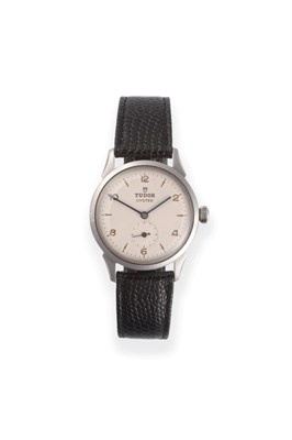 Lot 2191 - A Stainless Steel Wristwatch, signed Tudor, Oyster, ref: 4540, circa 1950, lever movement...