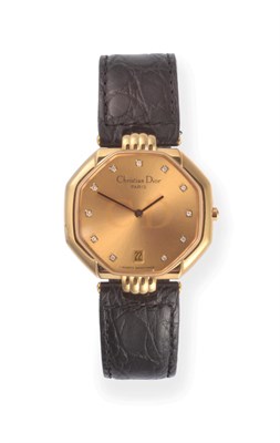 Lot 2193 - A Gold Plated Calendar Wristwatch, signed Christian Dior, Paris, ref: D45-154, circa 1996,...