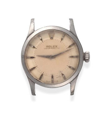 Lot 2204 - A Stainless Steel Automatic Wristwatch, signed Rolex, model: Oyster Perpetual, ref: 6332, 1954,...