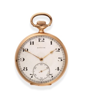 Lot 2205 - A 14ct Gold Open Faced Pocket Watch, signed Zenith, circa 1925, lever movement signed and...