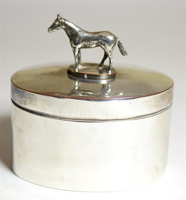 Lot 2207 - Equestrian Interest: A Silver Plated on Copper Box and Cover, early 20th century, of oval form with