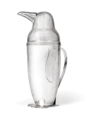 Lot 2208 - A Silver Plated Novelty Cocktail Shaker, modelled as a Penguin, designed by Emil Schuelke, probably