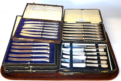 Lot 2239 - Seven Various Sets of Six Silver-Handled Dessert Knives, Sheffield 1953, Sheffield 1927,...