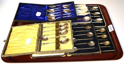 Lot 2240 - A Set of Six George V Celtic Revival Coffee Spoons, Birmingham 1936, cased; A Set of George V...