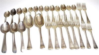 Lot 2266 - A Composite Set of Georgian and Later Silver Old English Pattern Flatware, comprising six table...