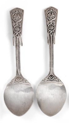 Lot 2284 - A Near Pair of Alexander Ritchie Iona Silver Jam Spoons, Glasgow 1933 and Birmingham 1936, the...