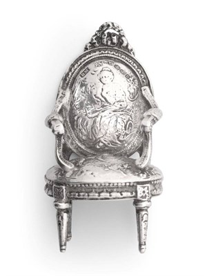 Lot 2293 - A Continental Silver Miniature Chair, London import marks for 1908, in Louis XVI style, 7cm...