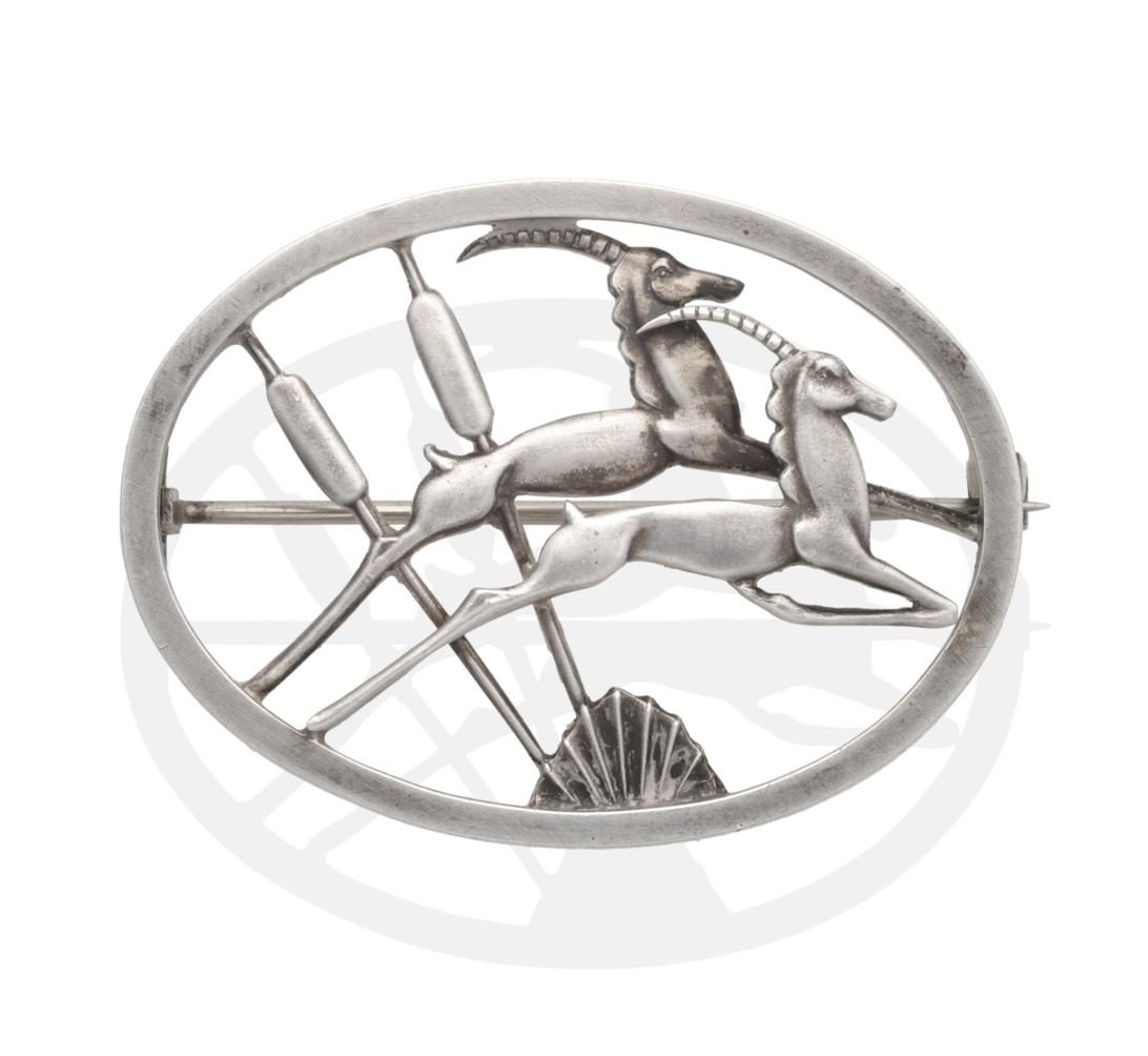 Lot 2000 - A Silver Ivan Tarratt Brooch, Designed by Geoffrey Bellamy, modelled as two leaping gazelle amongst