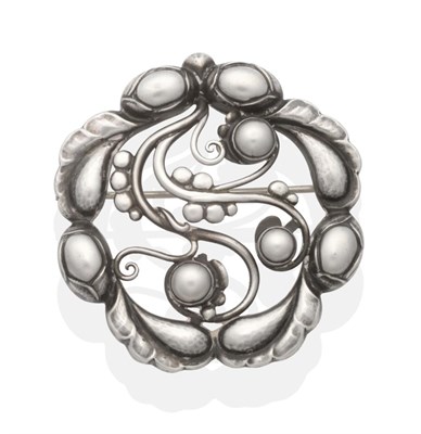 Lot 2002 - A Silver Georg Jensen 'Moonlight' Brooch, model number 156, of circular openwork form with a beaded