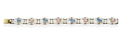 Lot 2025 - A Norwegian Enamel Bracelet, by Ivor T. Holth, eight white guilloche enamel links each painted with