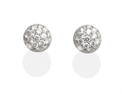 Lot 2035 - A Pair of Diamond Cluster Earrings, a circular top pavé set with round brilliant cut diamonds,...