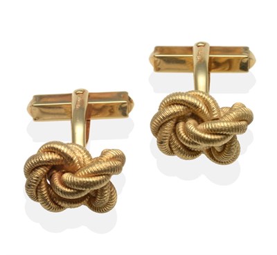 Lot 2085 - A Pair of 18 Carat Gold Cufflinks, with knot motif heads, with swivel bars see illustration