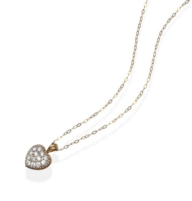 Lot 2135 - A 9 Carat Gold Diamond Heart Pendant on Chain, set throughout with round brilliant cut diamonds...