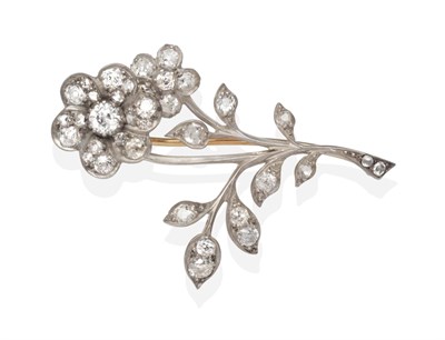 Lot 2138 - A Diamond Floral Spray Brooch, set throughout with old cut and rose cut diamonds in claw and...