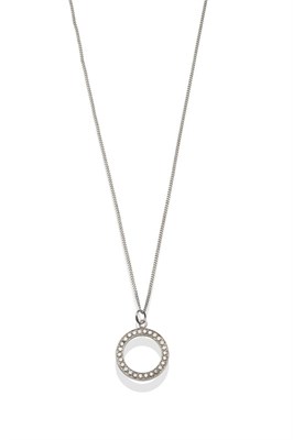 Lot 2141 - A Diamond Hoop Pendant on Chain, pavé set with round brilliant cut diamonds, on an 18 carat...