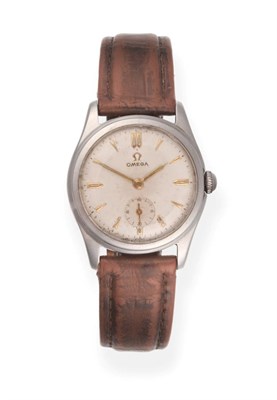 Lot 2154 - A Stainless Steel Wristwatch, signed Omega, circa 1949, (calibre 230) lever movement signed and...