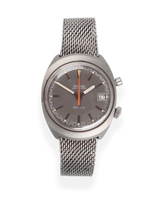 Lot 2173 - A Stainless Steel Calendar Chronograph Wristwatch, signed Omega, Geneve, model: Chronostop,...