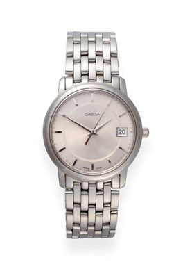 Lot 2178 - A Stainless Steel Calendar Centre Seconds Wristwatch, signed Omega, circa 2006, quartz...