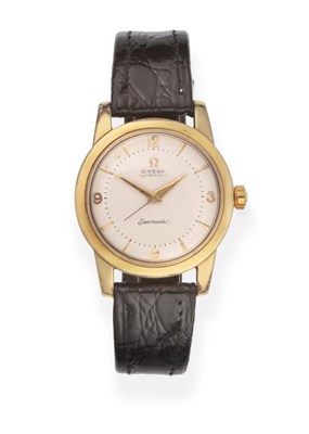 Lot 2188 - A Gold Plated Automatic Centre Seconds Wristwatch, signed Omega, model: Seamaster, circa 1951,...