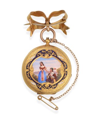 Lot 2197 - A Lady's Enamel Fob Watch, circa 1860, cylinder movement, enamel dial with Roman numerals, case...