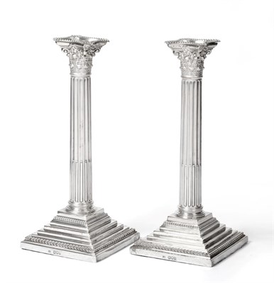 Lot 2208 - A Pair of Late Victorian Corinthian Column Candlesticks, Charles Boyton, London 1896/97, with...