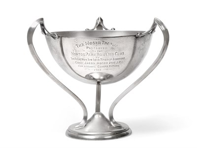 Lot 2223 - An Art Nouveau Silver Trophy Cup, Fattorini & Sons, Birmingham 1910, the circular bowl on three...