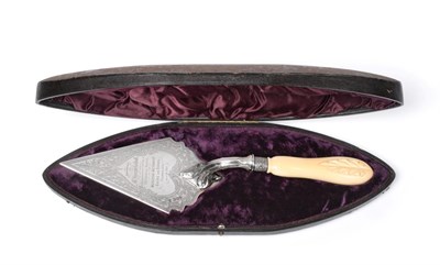 Lot 2224 - A Victorian Silver Presentation Trowel, W W Harrison & Co, Sheffield, 1892, with carved...