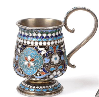 Lot 2227 - A Russian Silver and Cloisonne Enamel Small Cup, left facing Kokoshnik mark, 1896-1908, maker's...