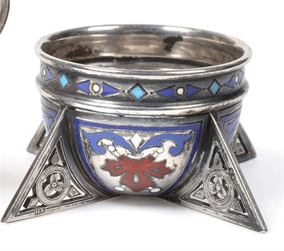 Lot 2228 - A Russian Silver and Champleve Enamel Salt, Moscow combined city and standard mark 1882-1899,...