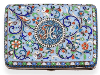 Lot 2229 - A Russian Silver and Cloisonné Enamel Cigarette Case, Assayer's mark for Ivan Sergeyevich...