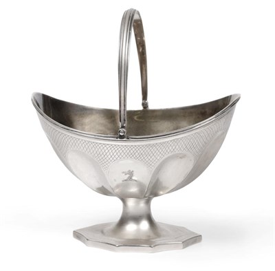 Lot 2238 - A George III Silver Swing-Handled Sugar Basket, Solomon Hougham, London 1798, oval with reeded...